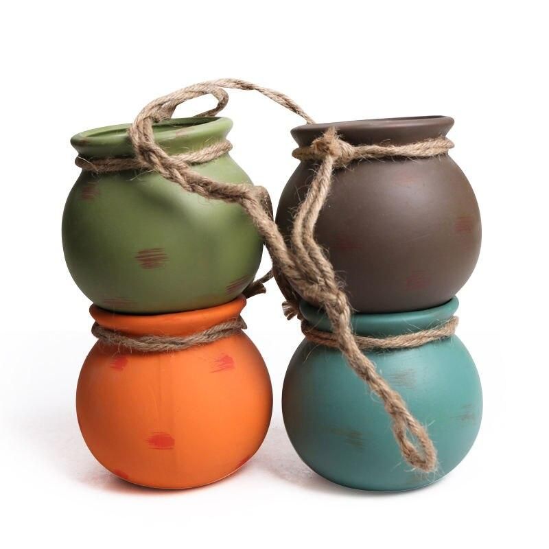 Ceramic Hanging Flower Pots - 4PCS Colorful Vertical Planters for Indoor & Outdoor Decor