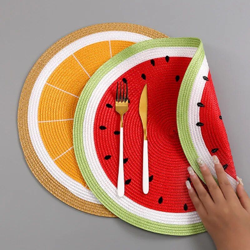 Charming Watermelon Lemon Round Placemats - Eco-Friendly Table Mats for Home Decor