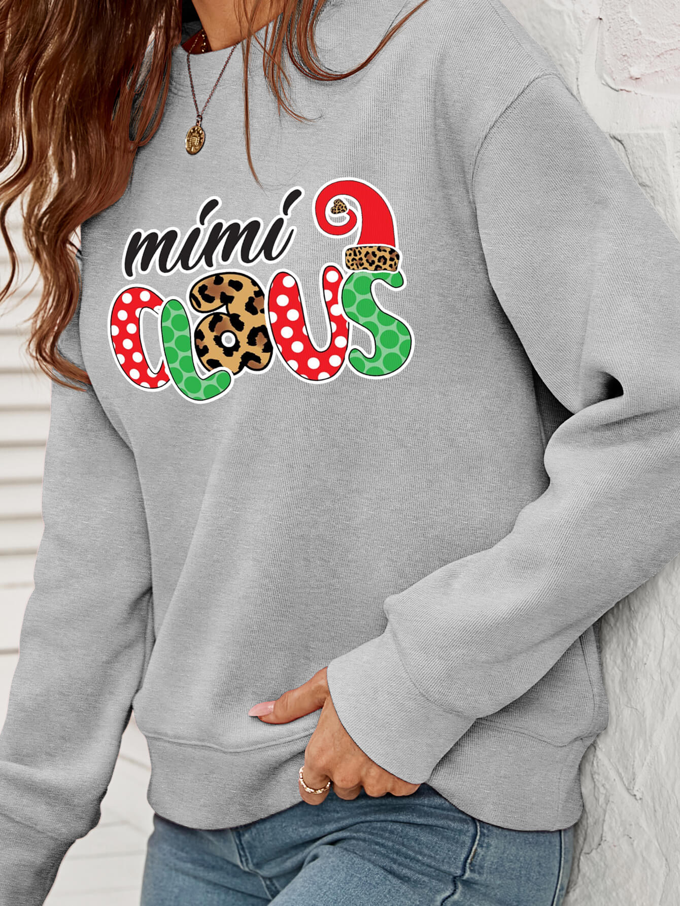 Mimi Clause Polka Dot Graphic Dropped Shoulder Sweatshirt