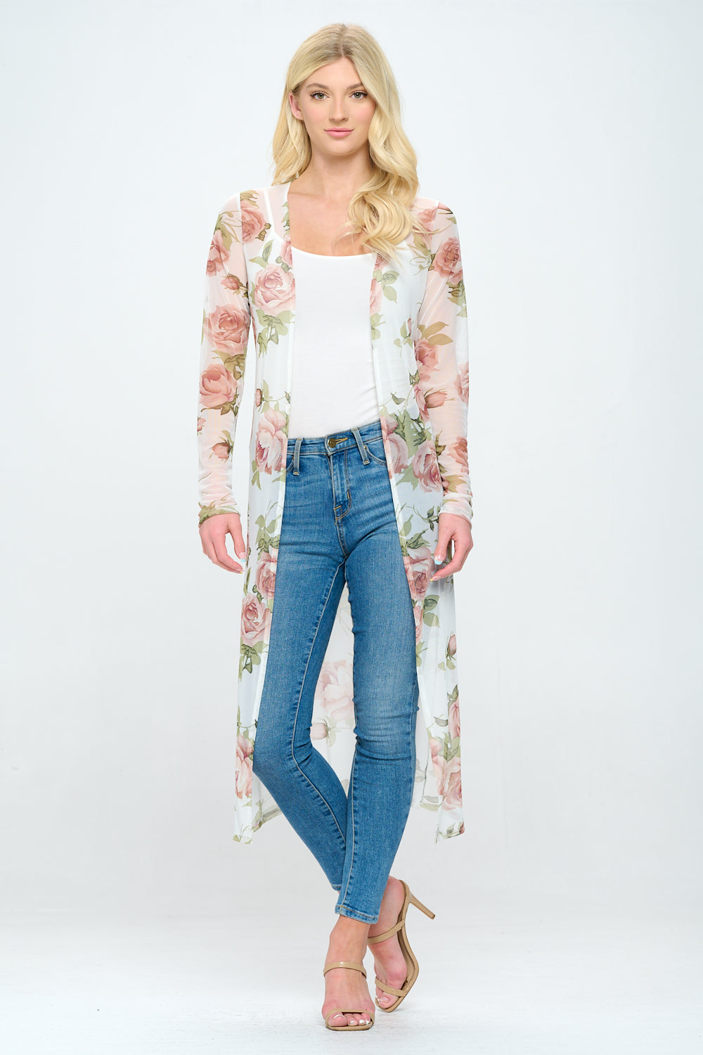 Floral long line mesh floral duster