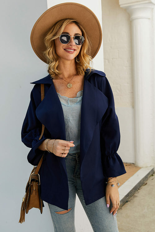 Flounce Sleeve Peplum Trench Coat