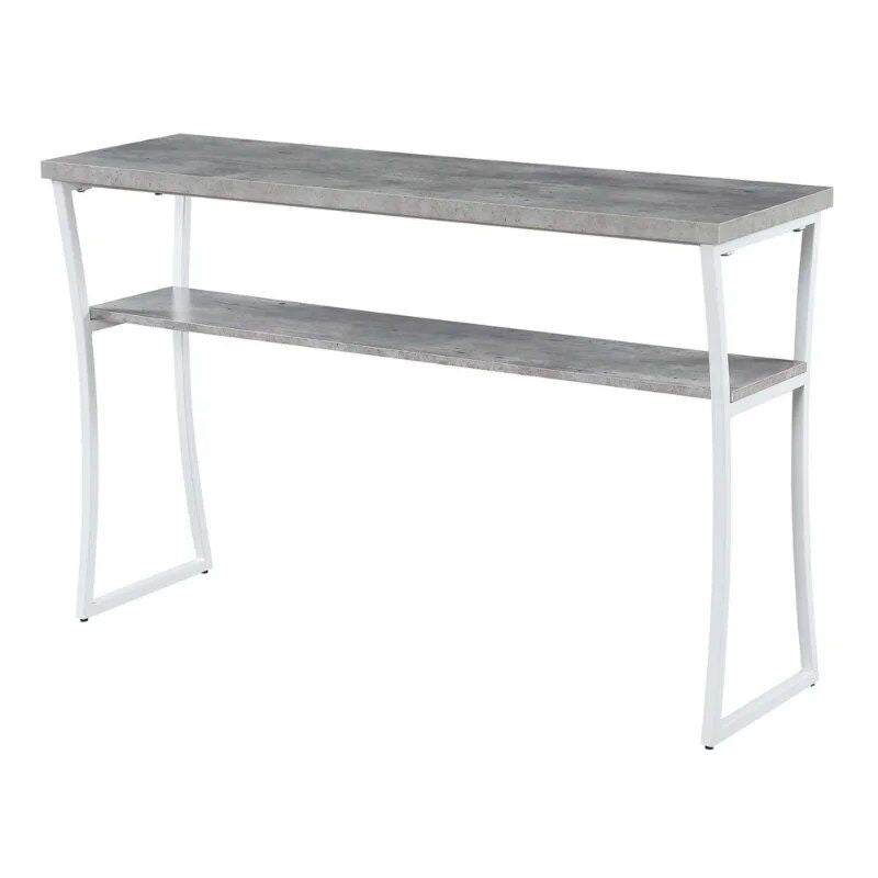 Modern Faux Birch & White Console Table with Shelf