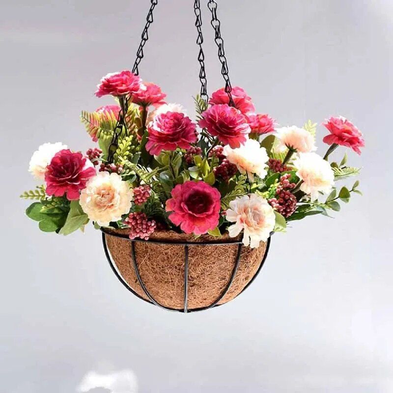 Elegant Metal Hanging Planter Baskets with Coconut Liner - Versatile Indoor/Outdoor Decor