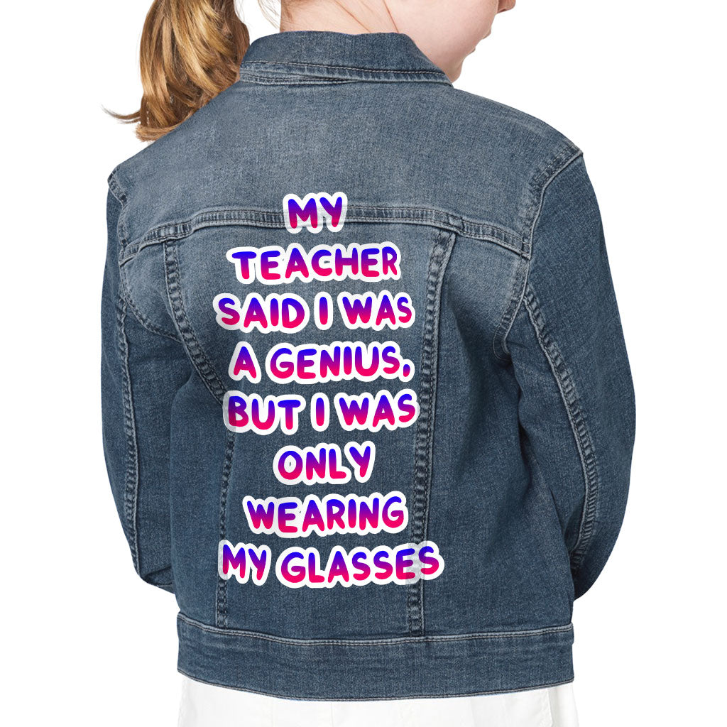 Funny Design Kids' Denim Jacket - Quote Jean Jacket - Printed Denim Jacket for Kids