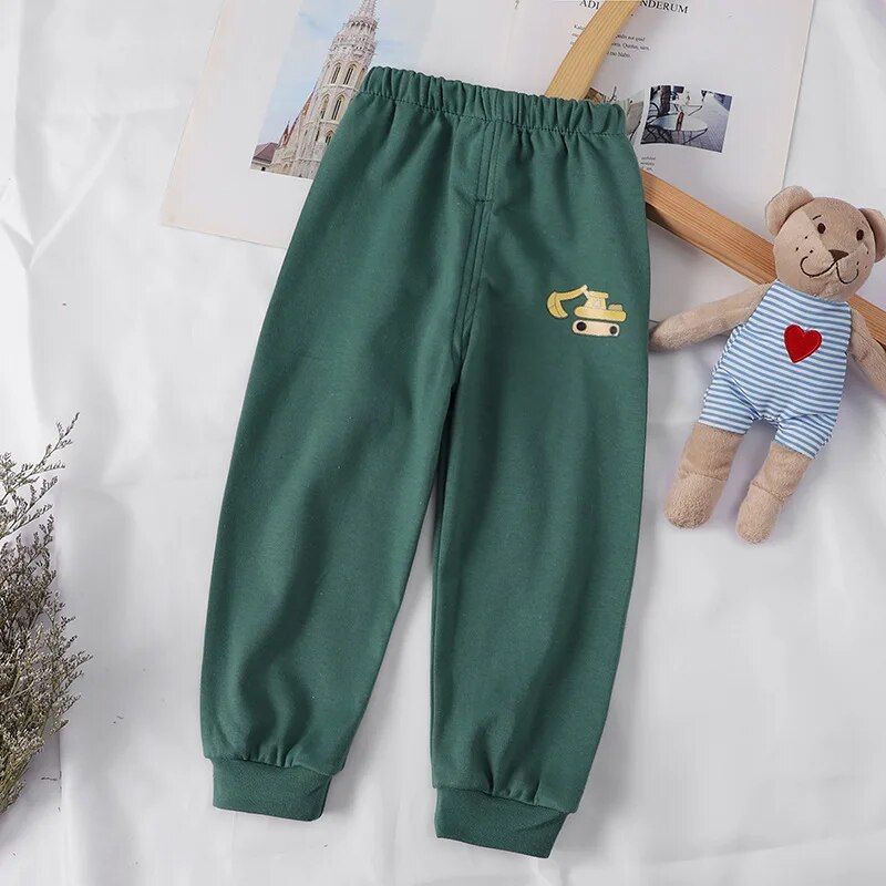 Comfy Cotton Kids' Sweatpants: Cartoon Pattern Leisure Trousers for Toddlers & Young Children