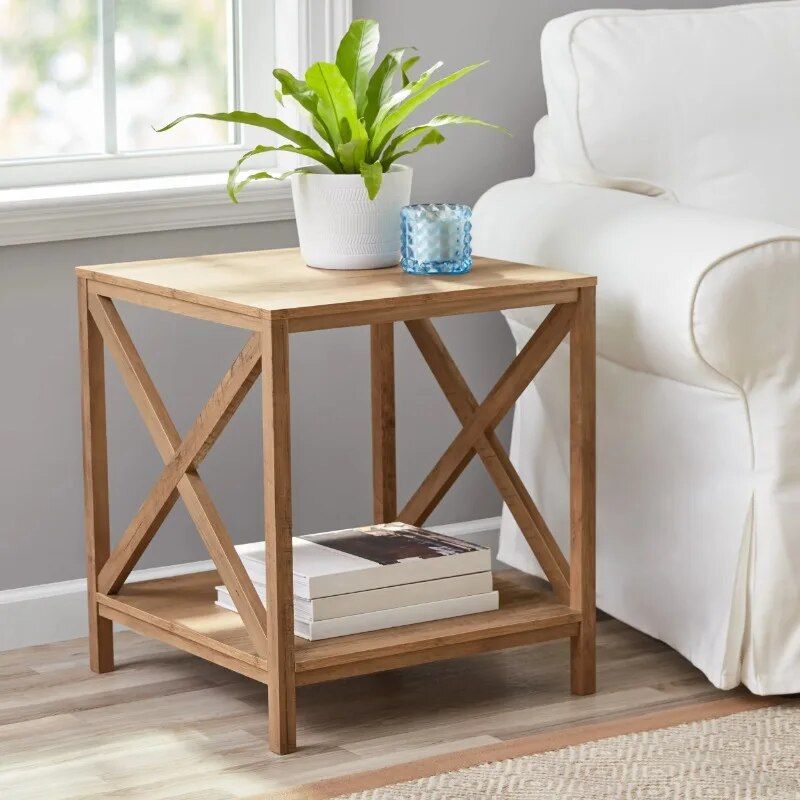 Rustic Square Side Table with Storage