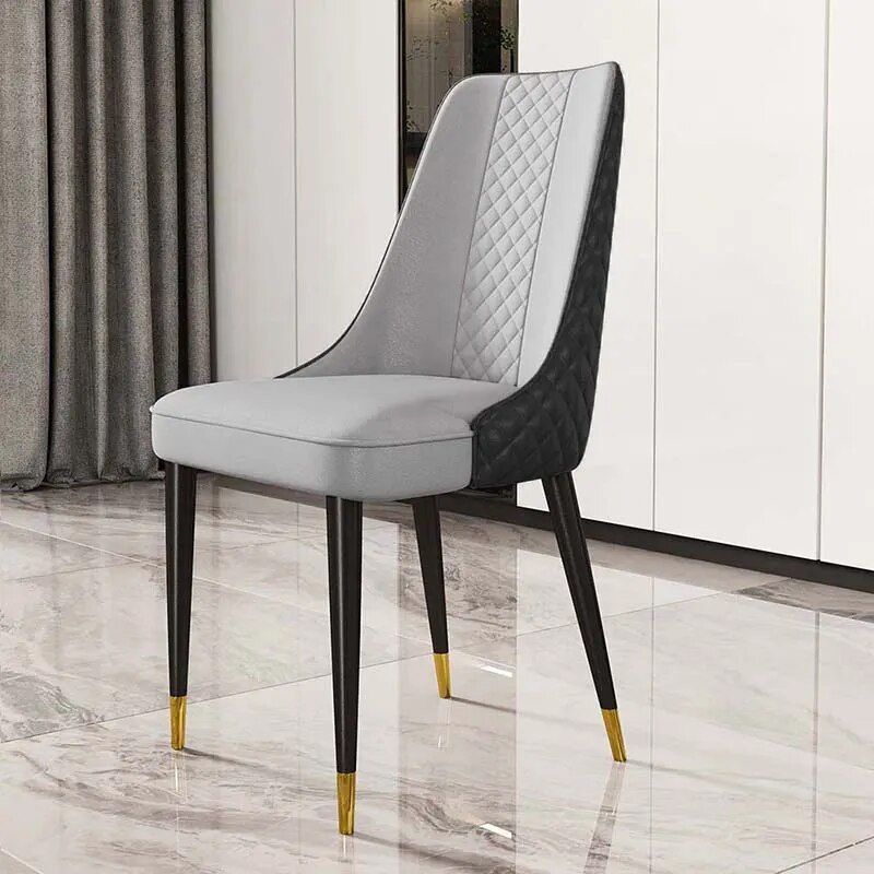 Luxury Nordic Leather Dining Chair with Metal Legs and Ergonomic Backrest