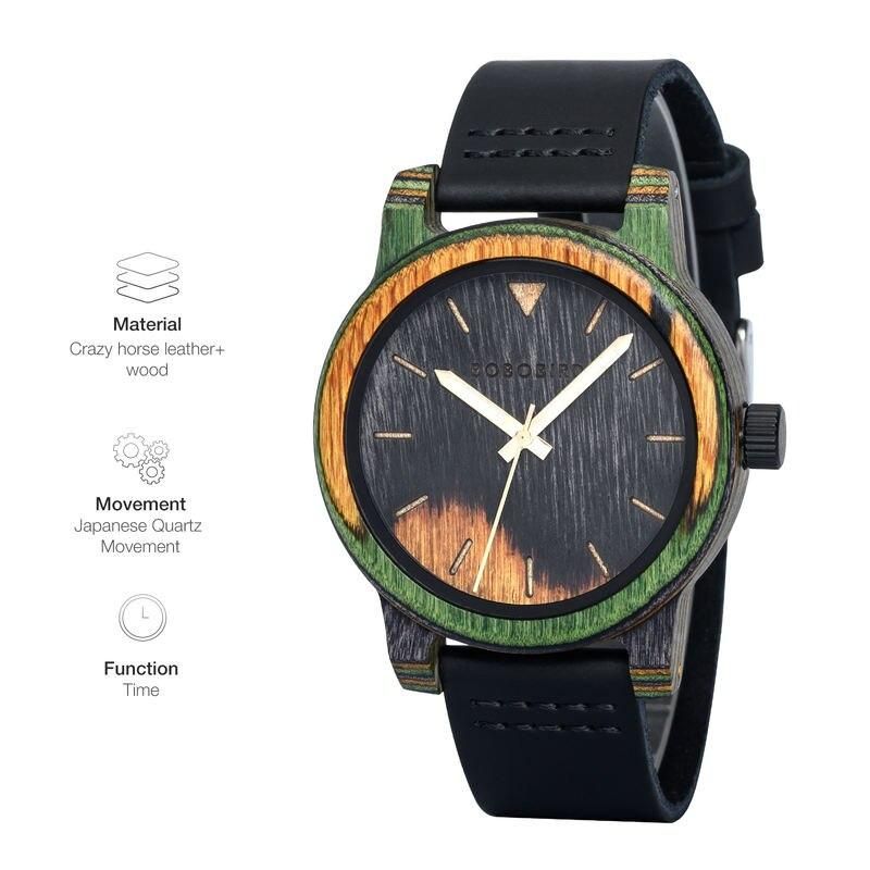 Customizable Men's Wooden Quartz Watch with Leather Band