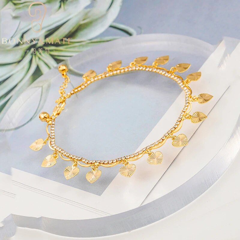 24K Gold-Plated Heart Anklet with Zircon