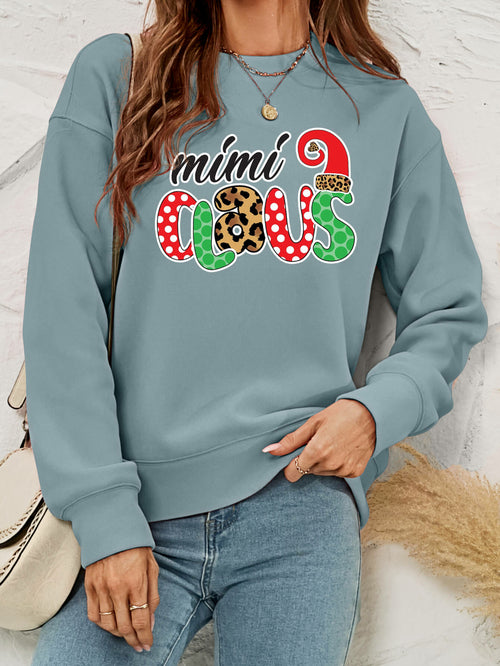 Mimi Clause Polka Dot Graphic Dropped Shoulder Sweatshirt