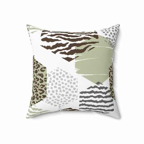 Uniquely You Throw Pillow Cover, Green Grey Brown Hexagon Print