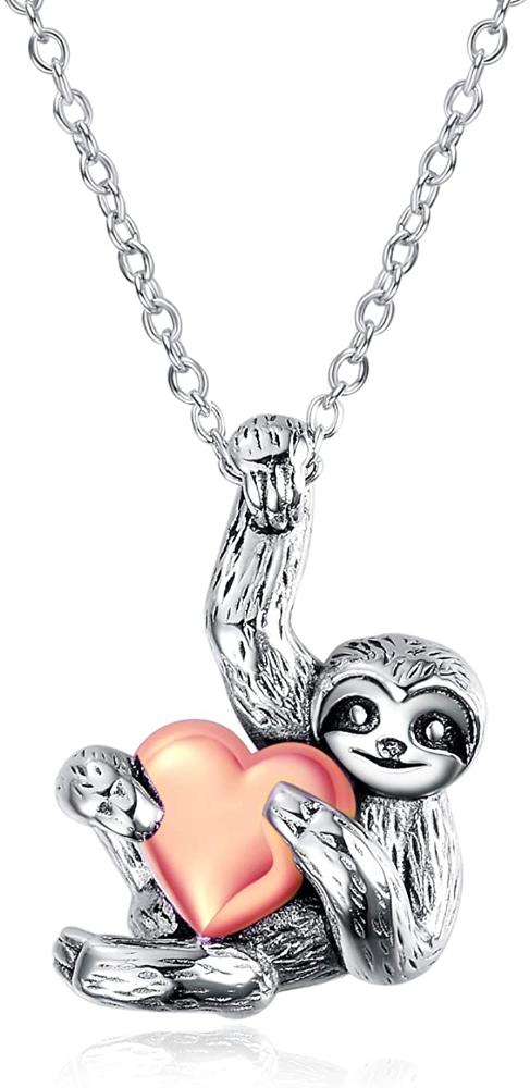 Sterling Silver Sloth Gifts Sloth Heart Necklace for Women Jewelry