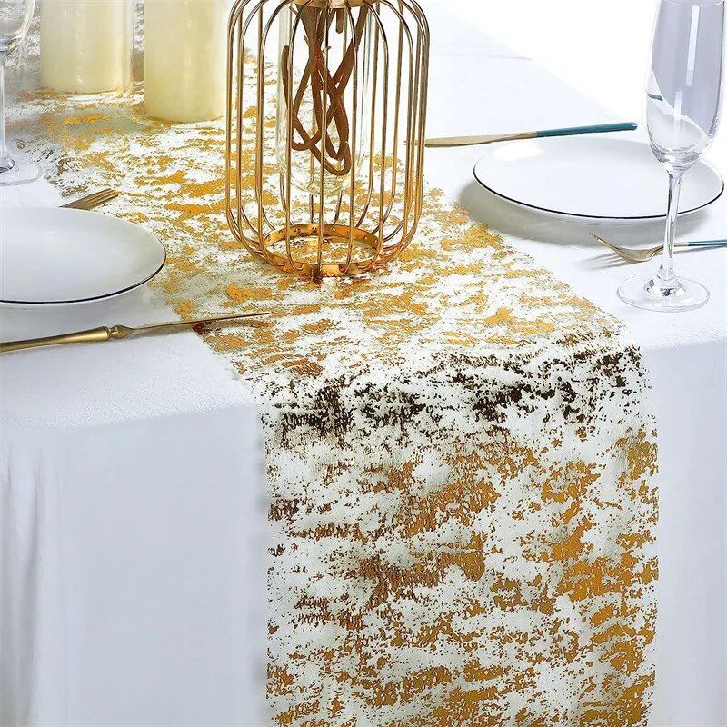 Luxurious Gold Foil Mesh Sequin Table Runner for Weddings and Special Events