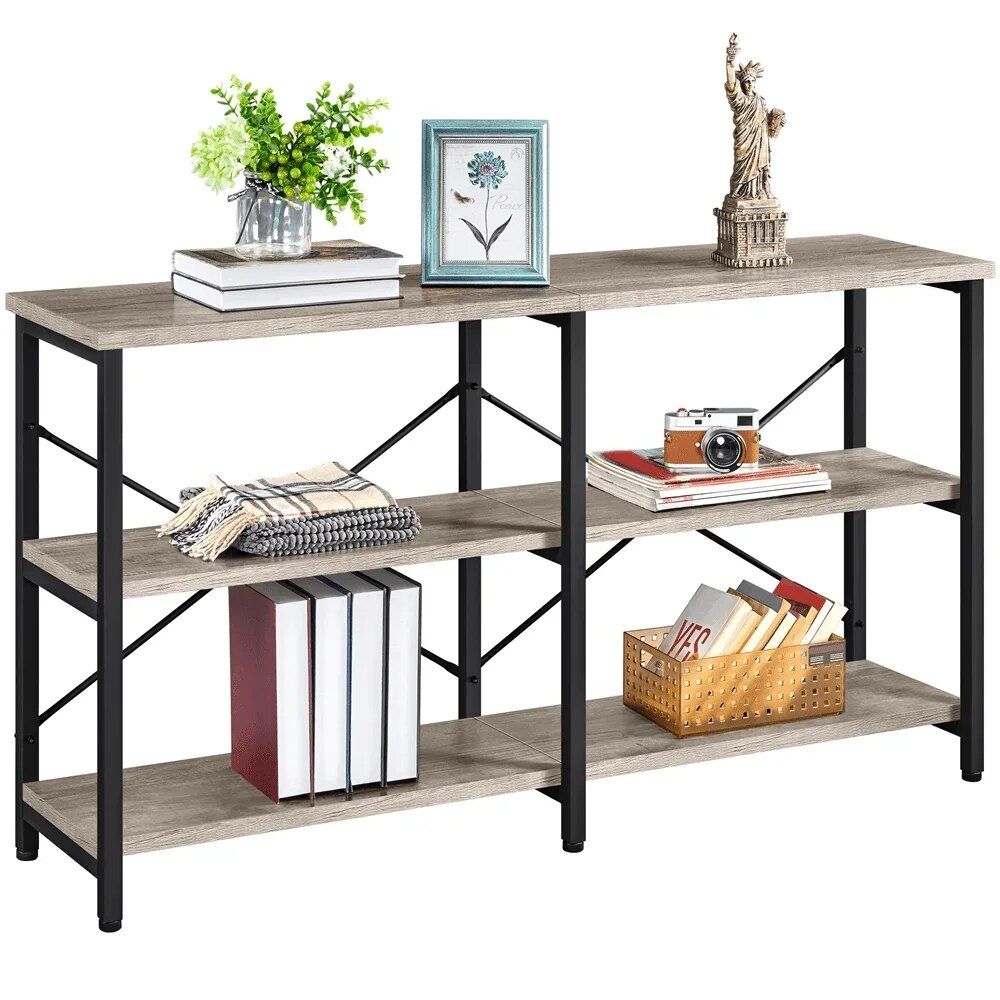 Industrial 55" 3-Tier Console Table, Rustic Brown