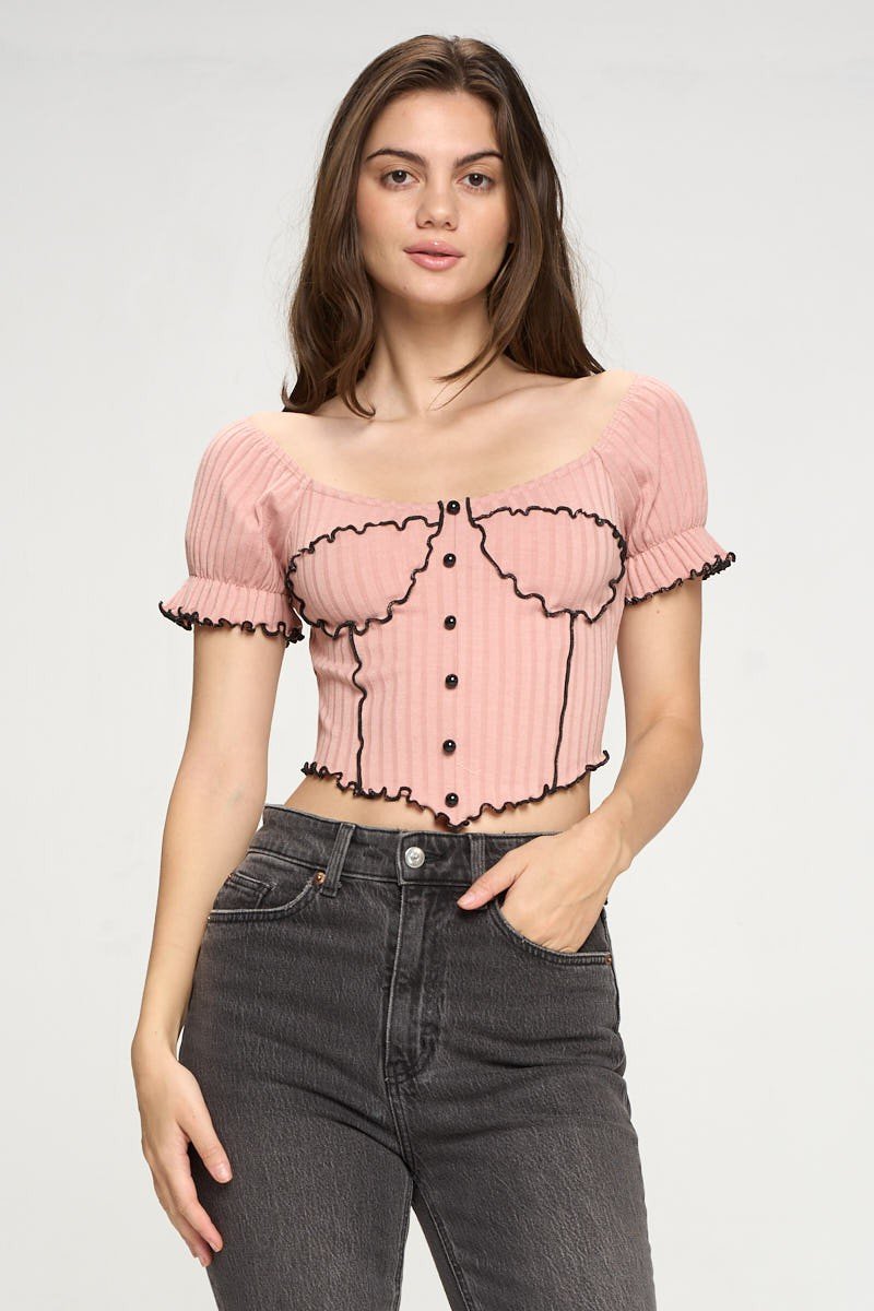 Bustier Style with Puff Sleeves and Lettuce Top