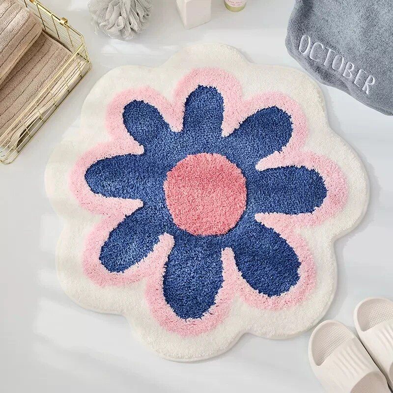 Flower Bloom Non-Slip Absorbent Soft Bath Mat – Quick Dry Microfiber Rug for Bathroom and Children's Room