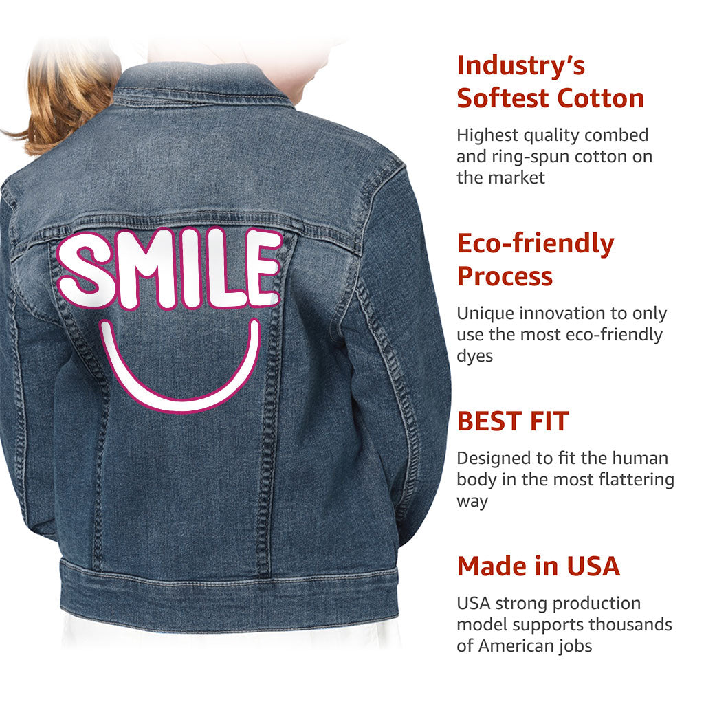 Smile Kids' Denim Jacket - Positive Jean Jacket - Cute Design Denim Jacket for Kids