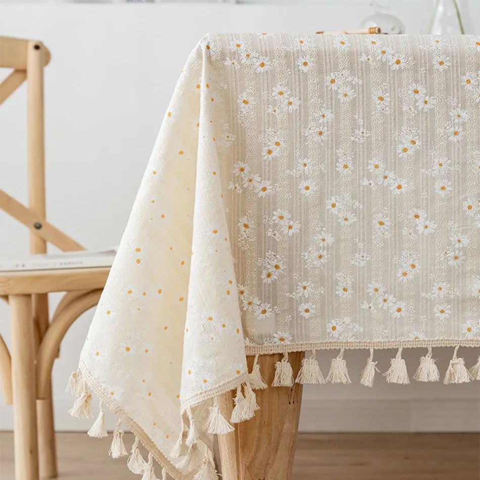 Charming Korean-Style Floral Cotton Tablecloth