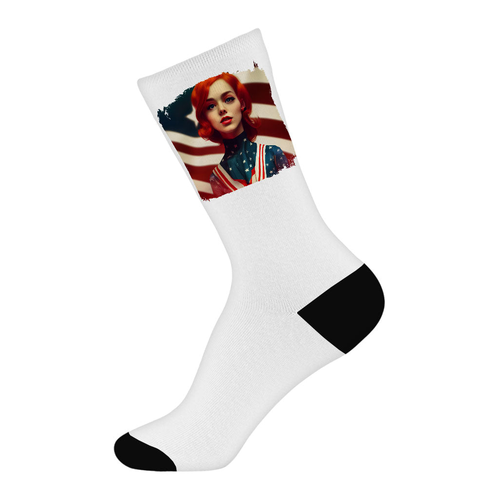 USA Flag Socks - American Flag Novelty Socks - Print Crew Socks