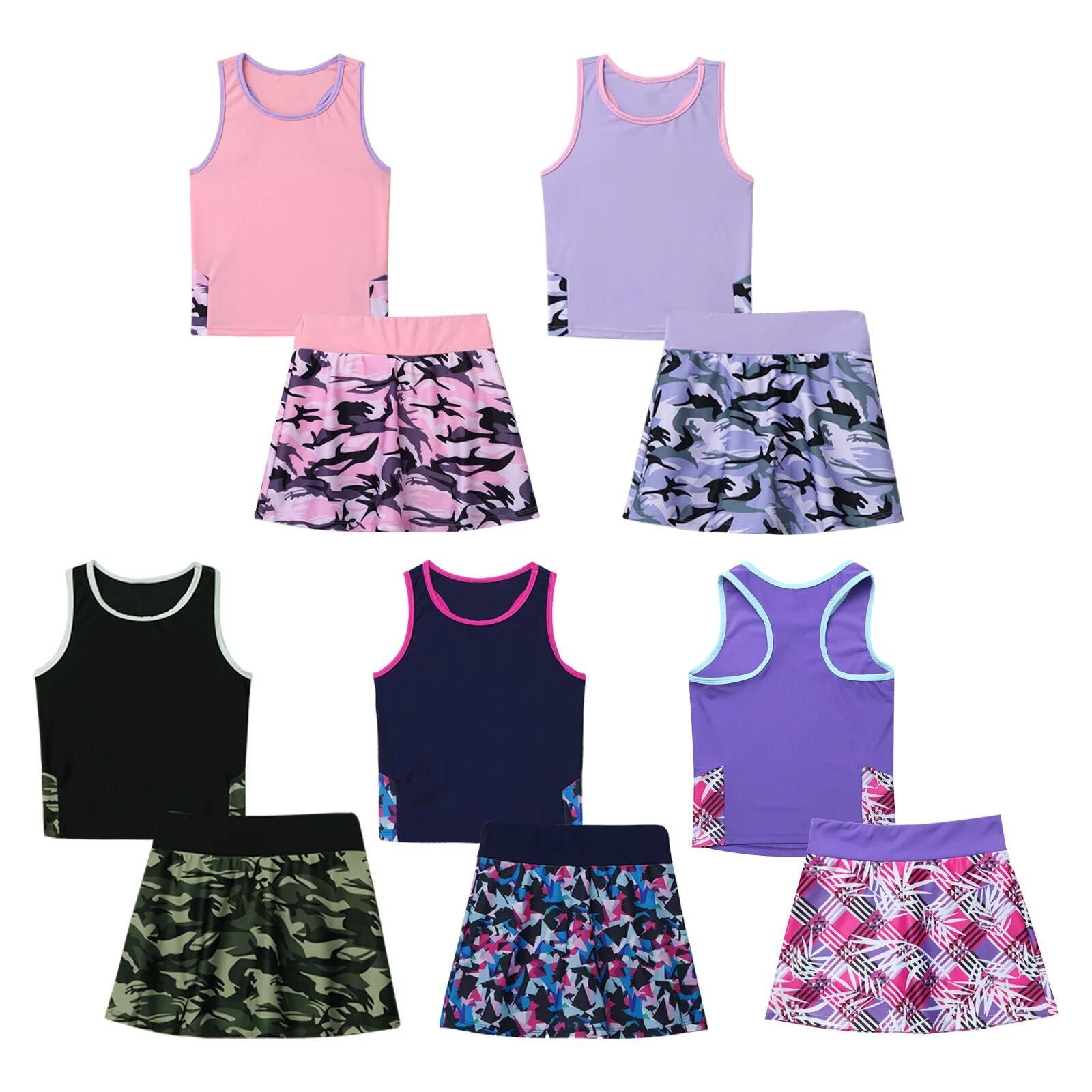 Girls' Active Tennis Outfit: Sleeveless Top & Skirt Set for Sports and Play