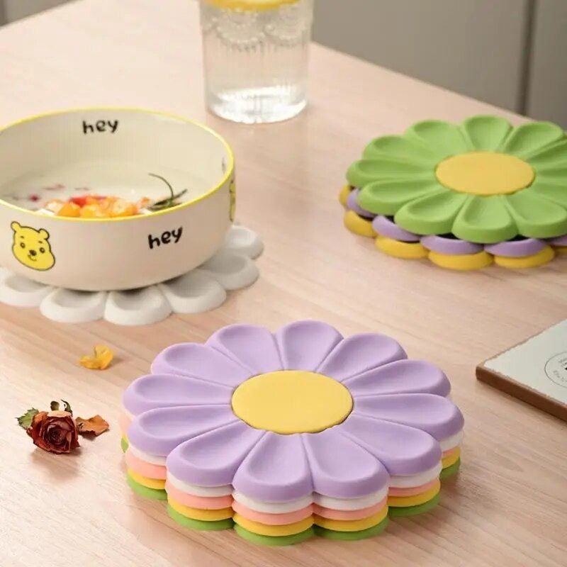 Heat-Resistant Silicone Daisy Pot Mat - Multi-Use Trivet and Countertop Protector