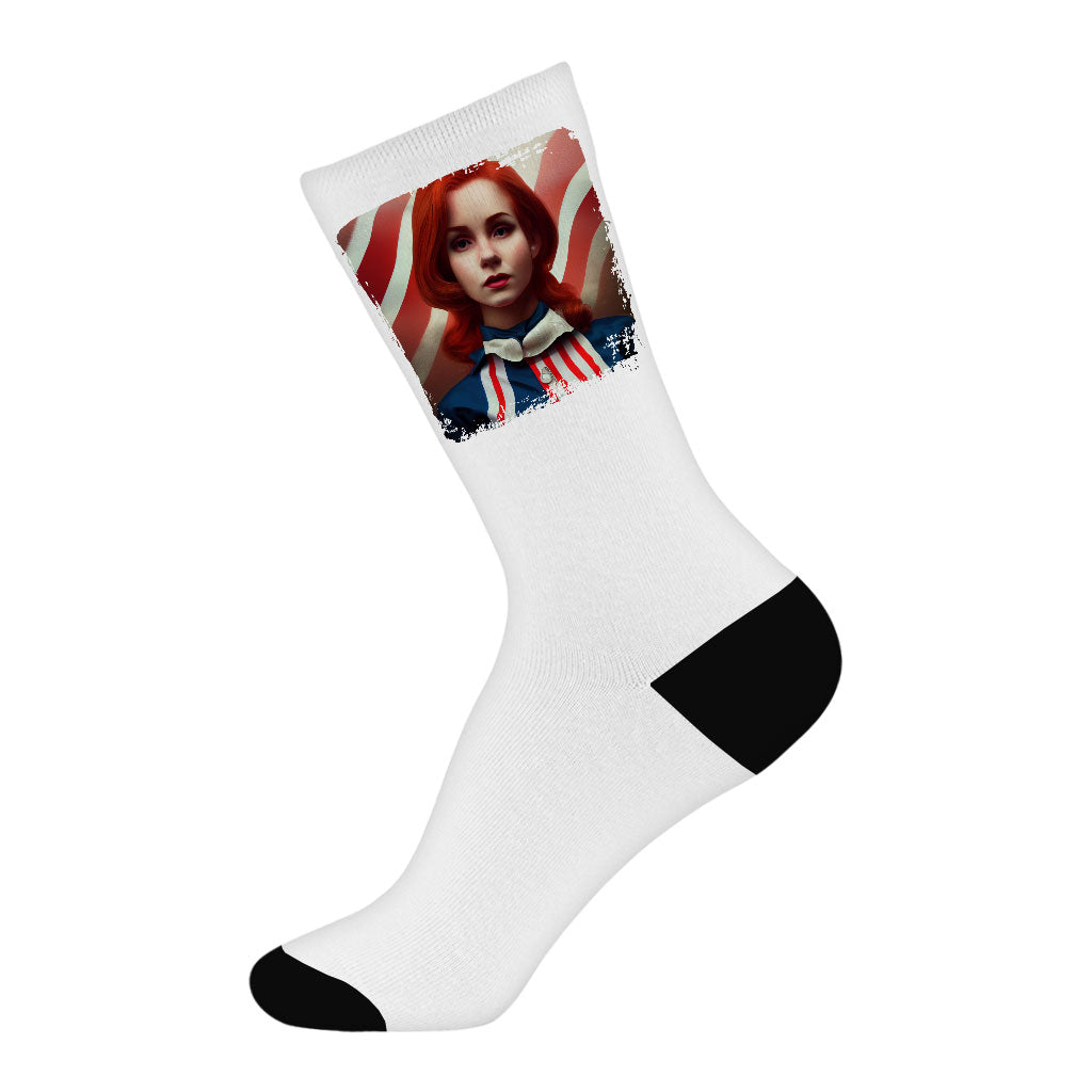 Patriotic Design Socks - Art Print Novelty Socks - Themed Crew Socks