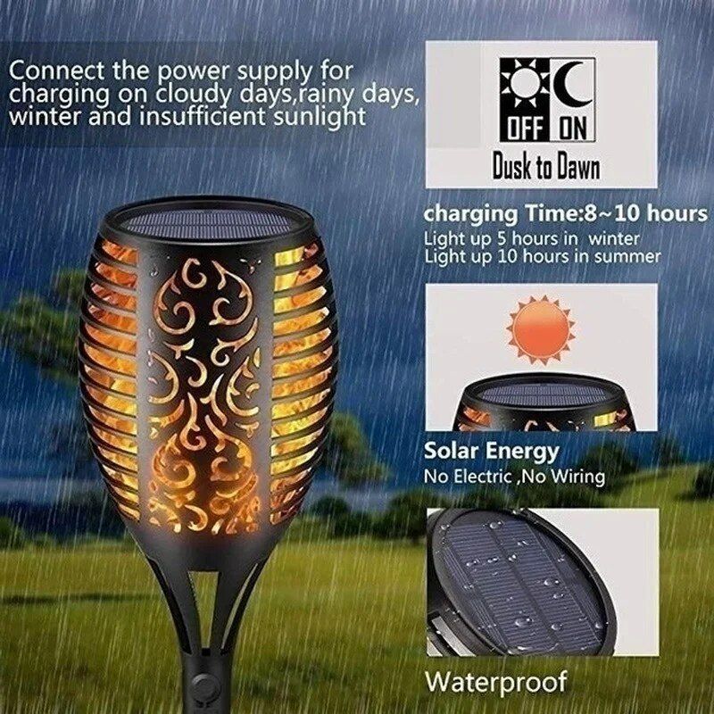 Solar Flame Torch Light Flickering Light Waterproof Garden Decoration