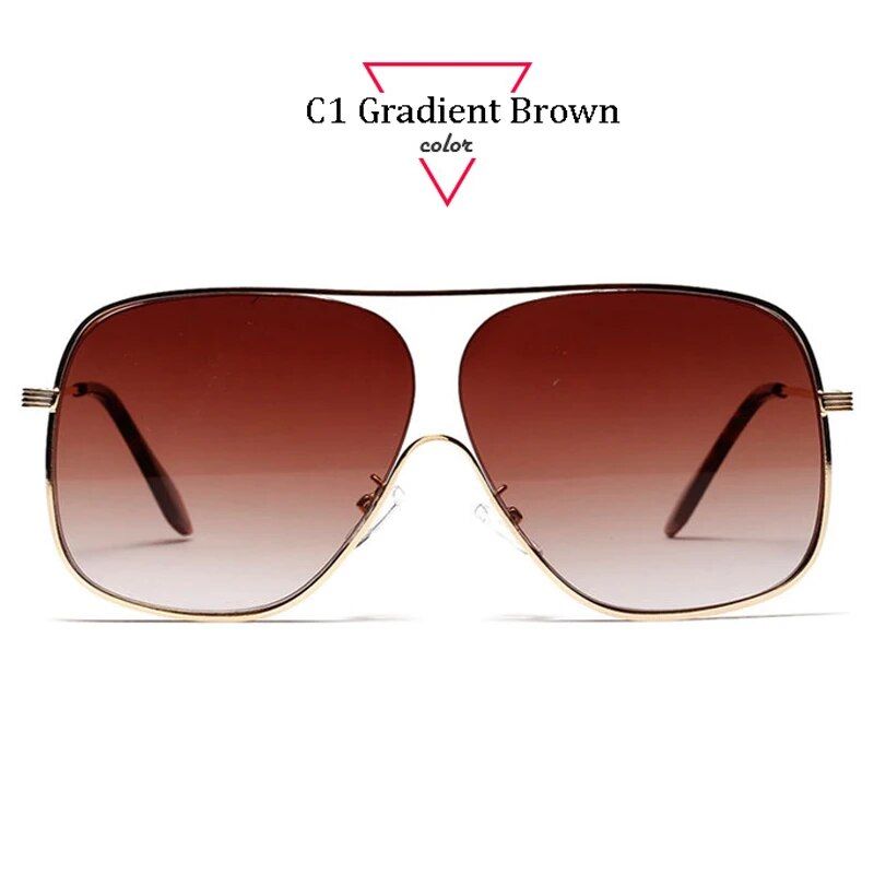 Chic Oversized Square Pilot Sunglasses - Unisex Metal Half Frame with Pink Gradient Lenses