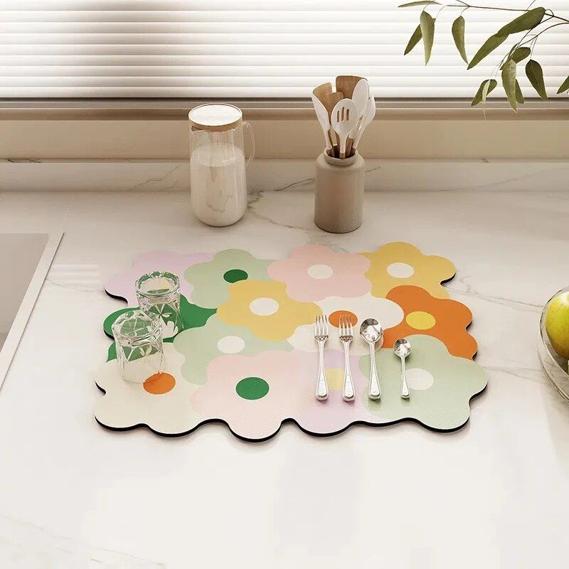 Floral Diatom Mud Quick Dry Dish Mat