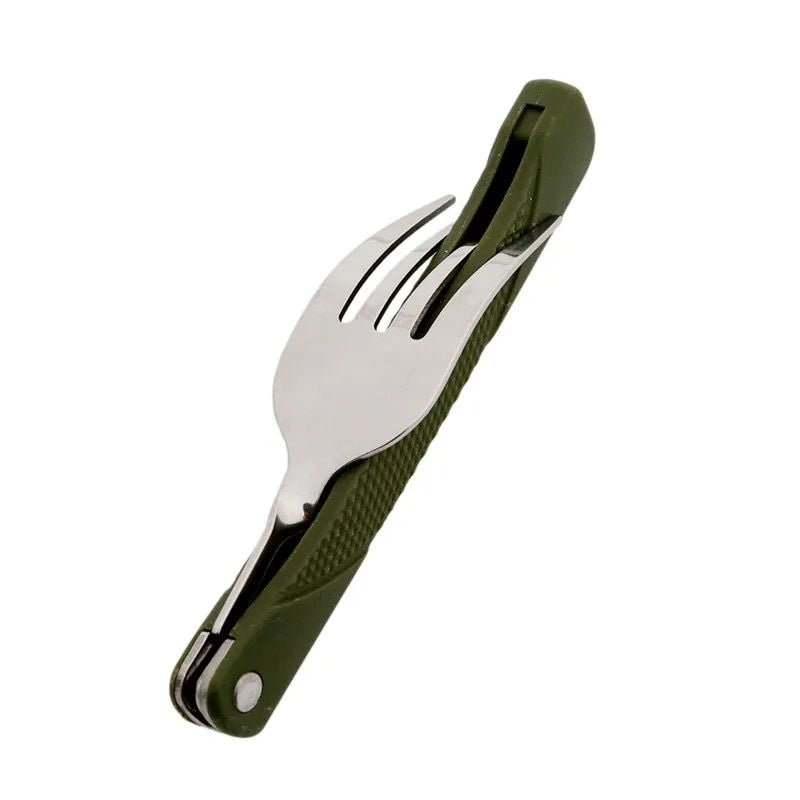 Stainless Steel Folding Cutlery Set with Canvas Bag - Ideal for Camping and Outdoor Adventures