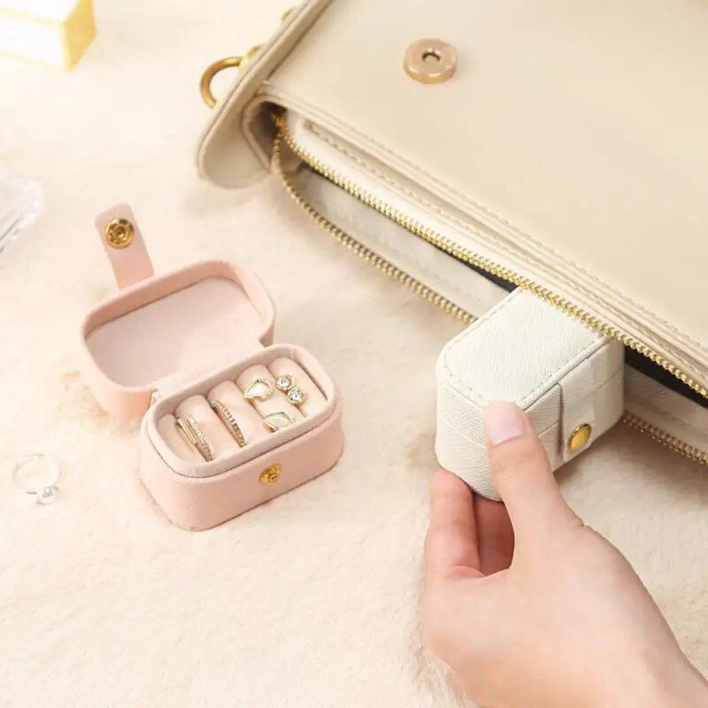 Compact Elegance: Mini PU Leather Ring & Earrings Organizer Box