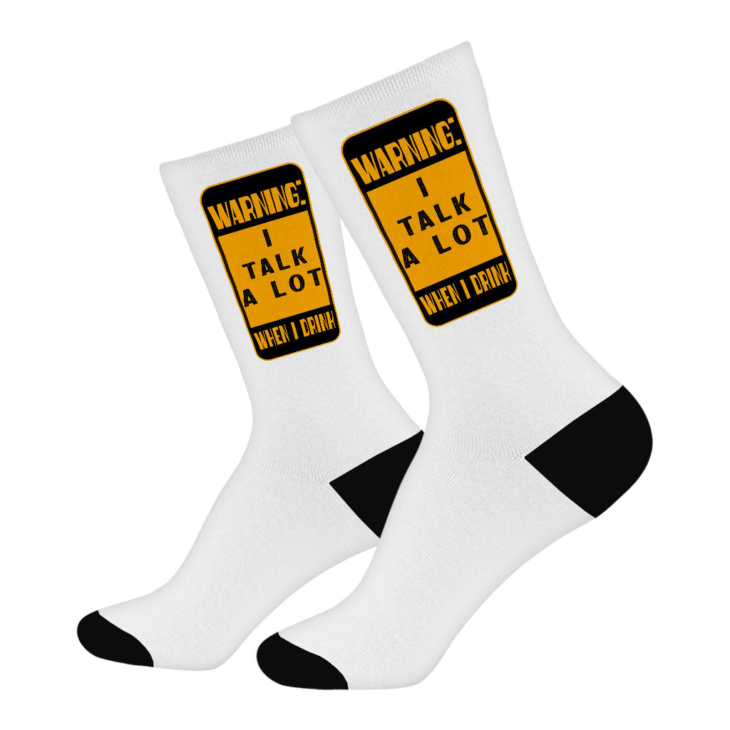 Warning Socks - Funny Novelty Socks - Printed Crew Socks