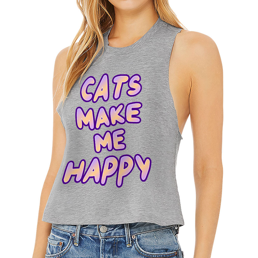 Cats Make Me Happy Racerback Cropped Tank - Cute Women's Tank - Best Design Tank Top