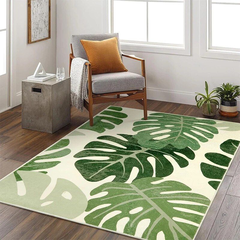 Tropical Green Plant Plush Rug