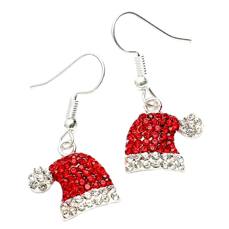 Christmas Jewelry Crystal Rhinestone Hat Dangle Charm Earrings