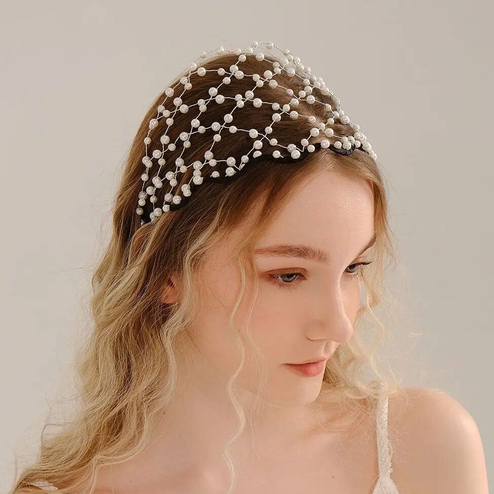 Elegant Pearl and Alloy Chain Net Headband