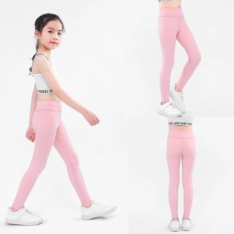 Chic High-Waist Sporty Leggings for Girls 4-11 Years - Versatile Yoga & Casual Wear