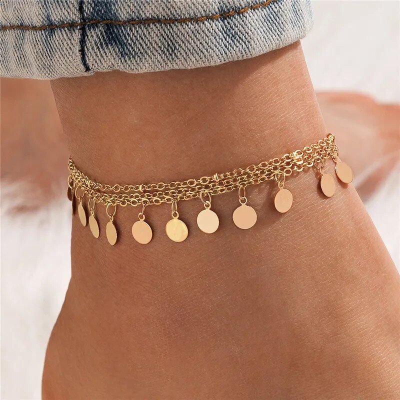 Bohemian Gold-Plated Multi-Layer Anklets