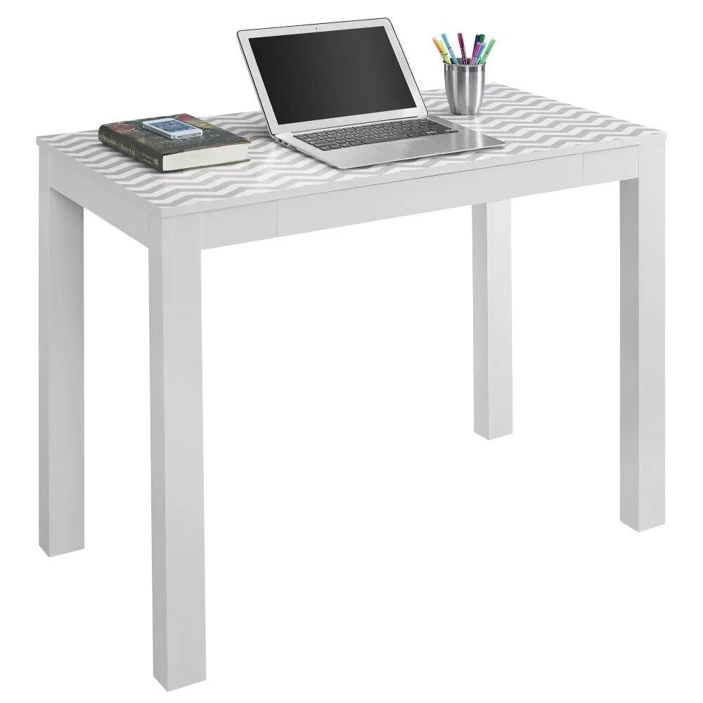 Minimalist Parsons Desk with Chevron Design & Storage Drawer