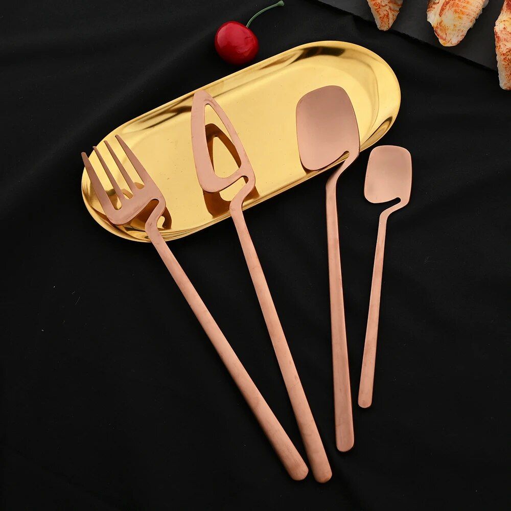 Elegant Matte Gold Stainless Steel Cutlery Set