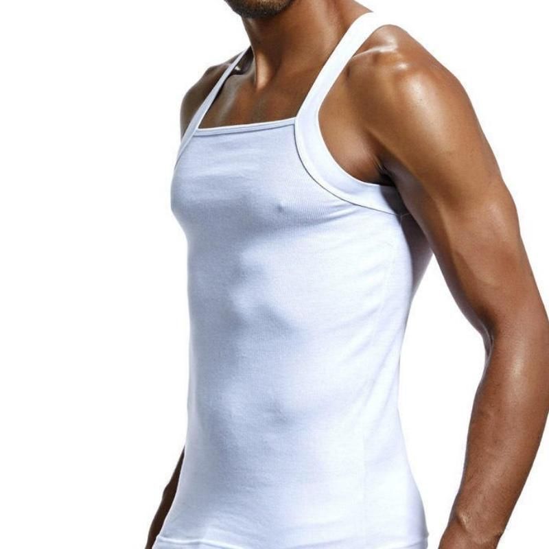 Men's Square-Cut Cotton Ribbed Tank Tops