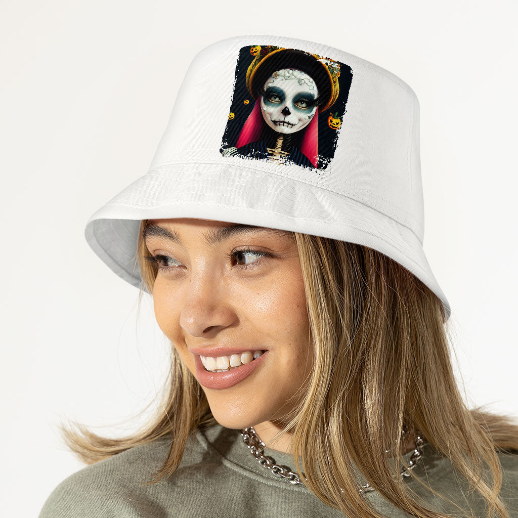 Skeleton Art Bucket Hat - Cartoon Girl Hat - Printed Bucket Hat