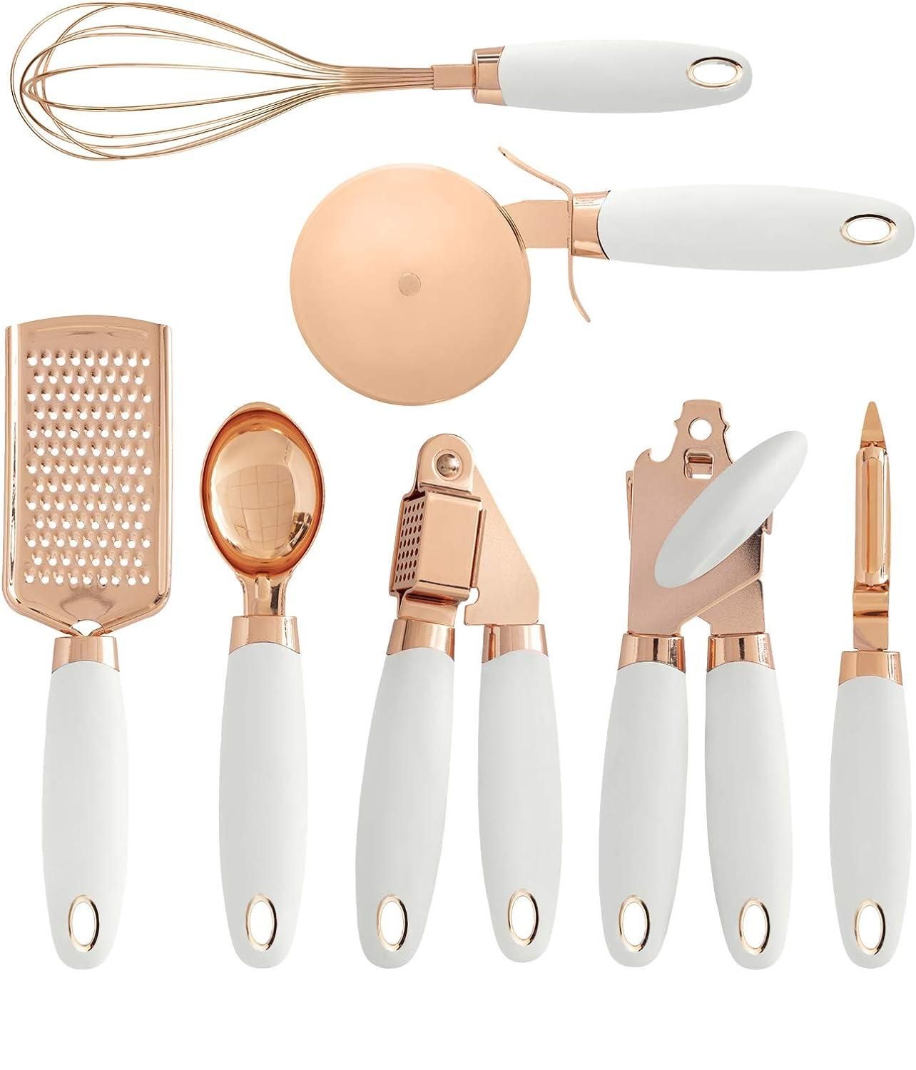 Elegant Rose Gold 7-Piece Kitchen Utensil Set with Silicone Handles