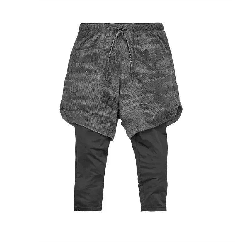 Men's 2-in-1 Quick Dry Running Shorts with Camouflage Bodybuilding Leggings