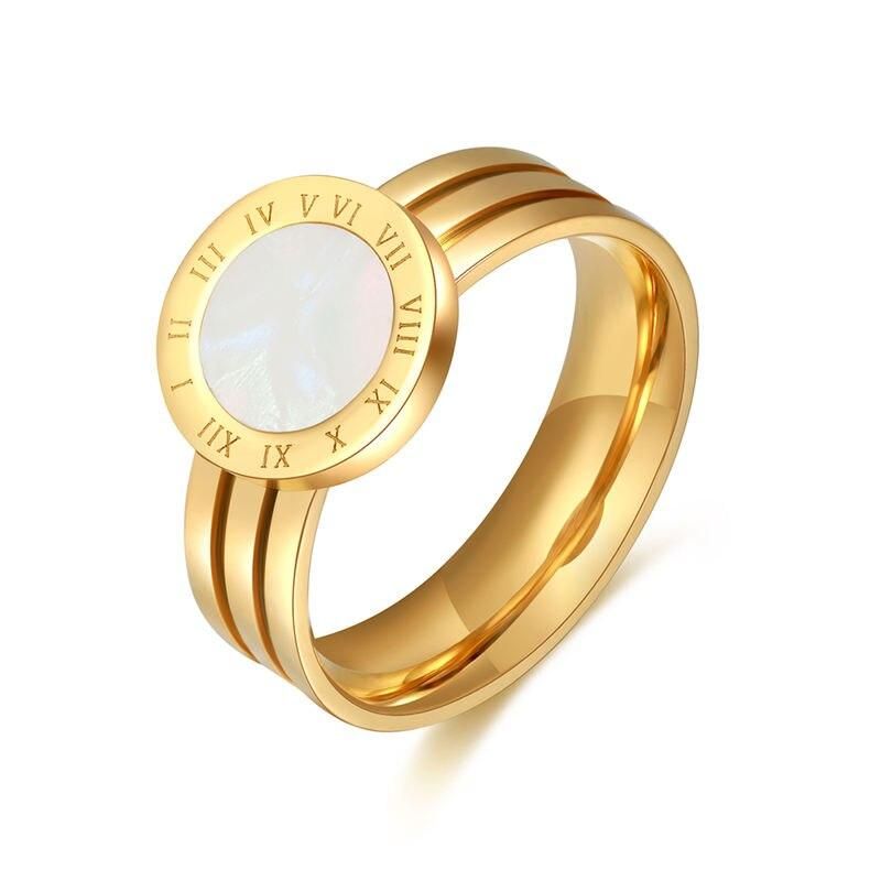 Elegant Stainless Steel Roman Acrylic Shell Ring for Women