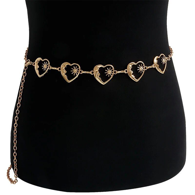 High Waist Punk Moon & Sun Chain Belt