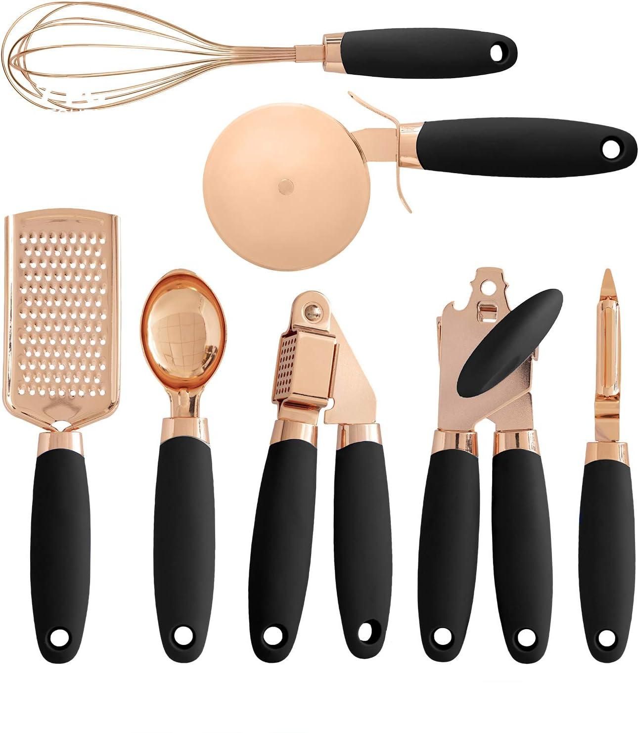 Elegant Rose Gold 7-Piece Kitchen Utensil Set with Silicone Handles