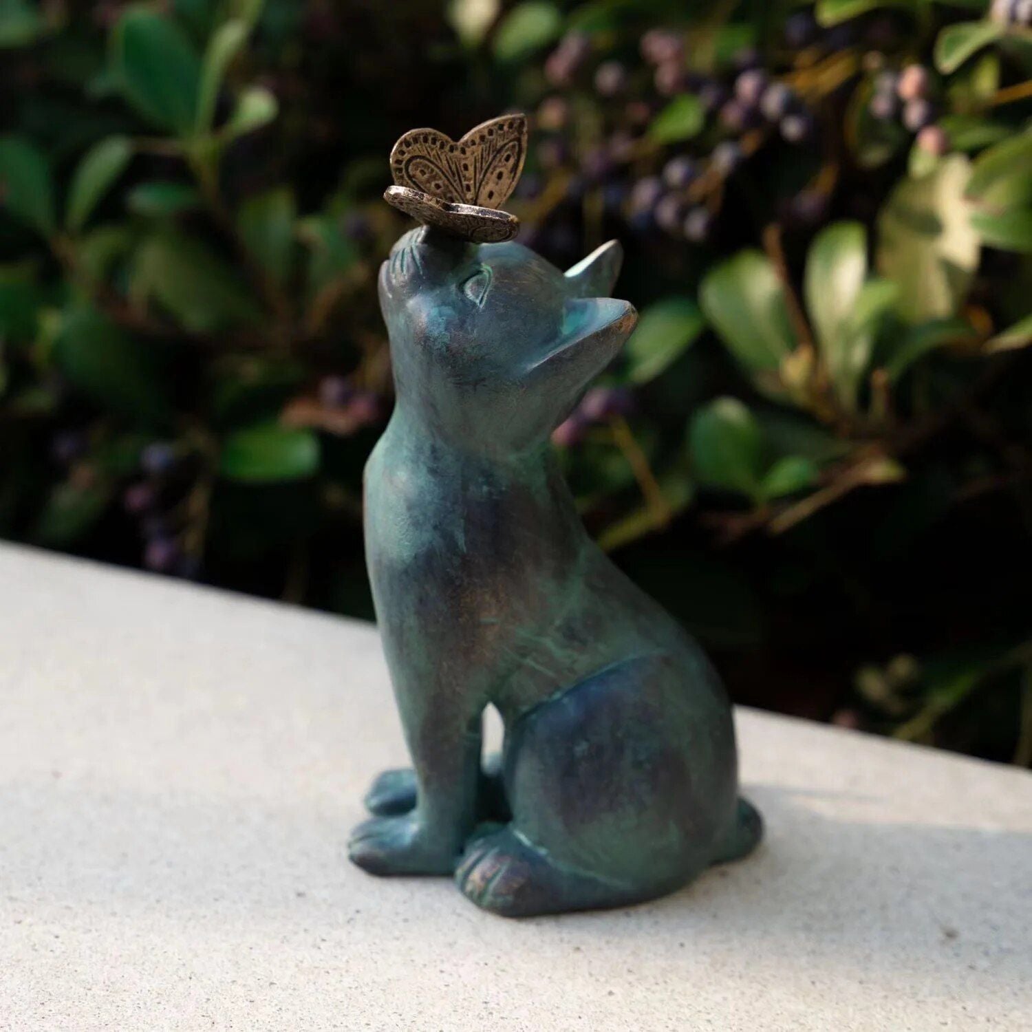 Charming Resin Cat & Butterfly Statue