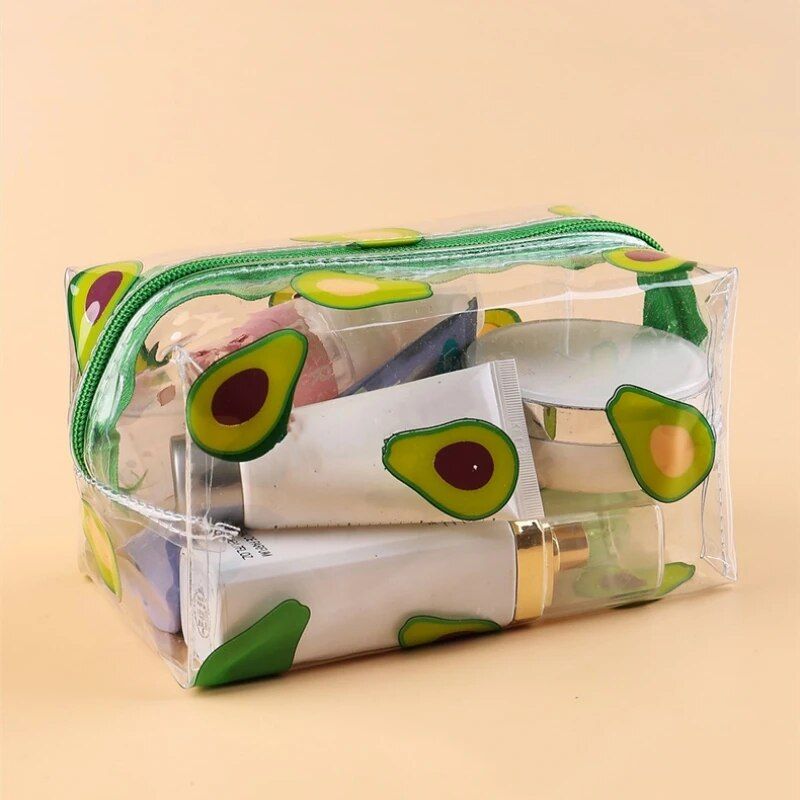 Trendy Transparent Strawberry Flower Cosmetic Bag