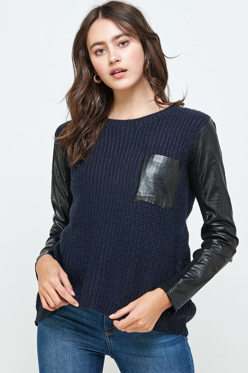 Vegan Leather Sweater High Low Top